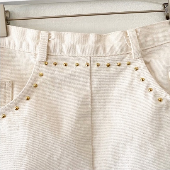 SUNDANCE Vintage Cream Western Gold Studded Denim Skirt - Picture 7 of 9